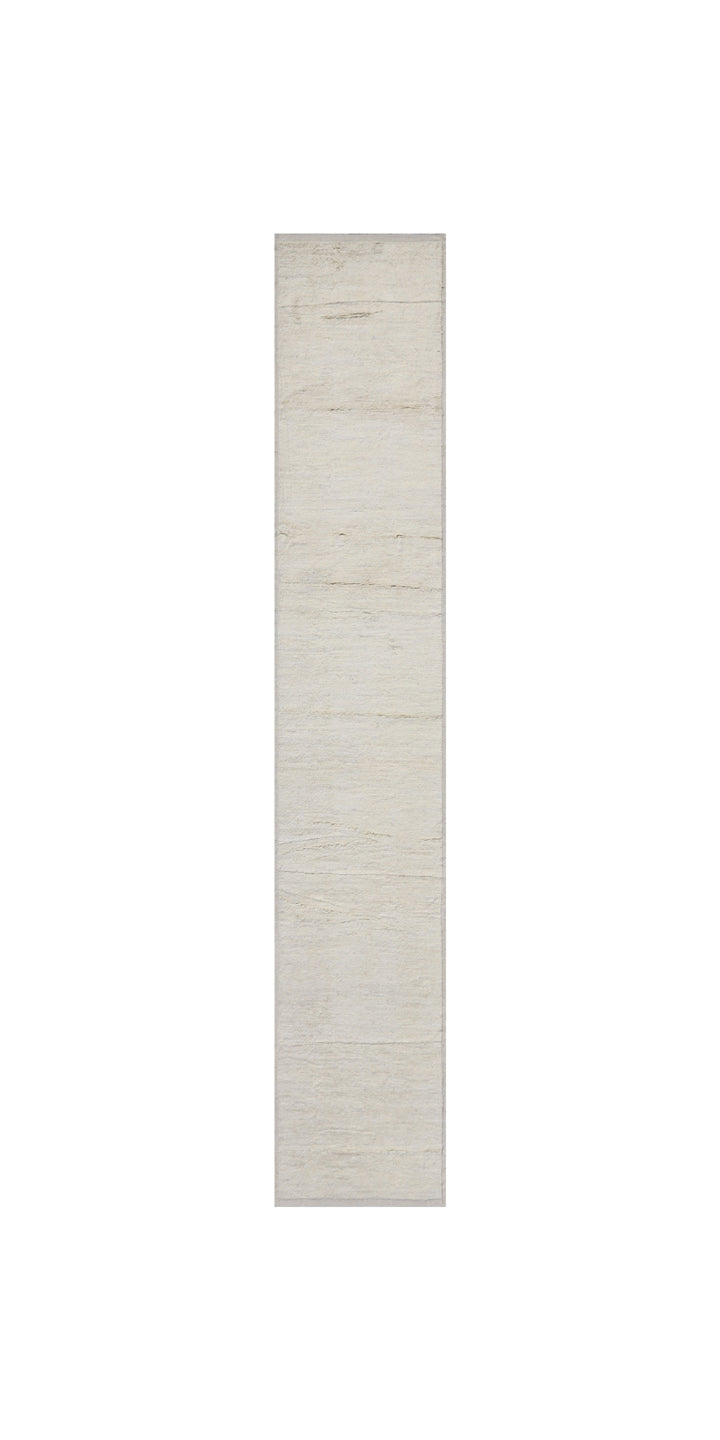 Authentic Ariana Barchi 4x21 Solid Ivory White Hand-Knotted Wool Runner, Atlas Mountain Inspired Moroccan Style