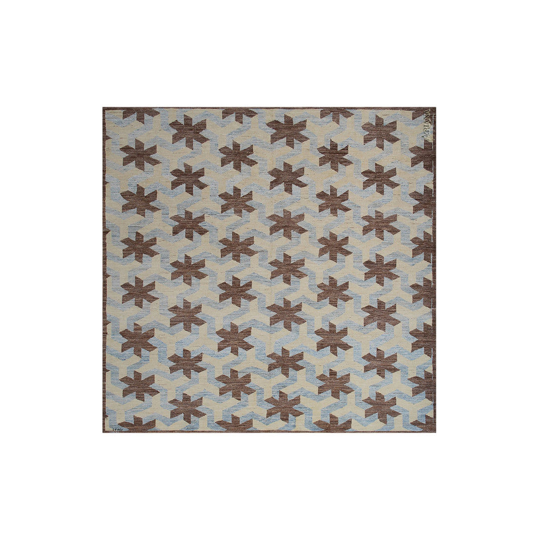 Ariana Rugs 7x7 Square Modern Collection - Blue, Brown, and Ivory