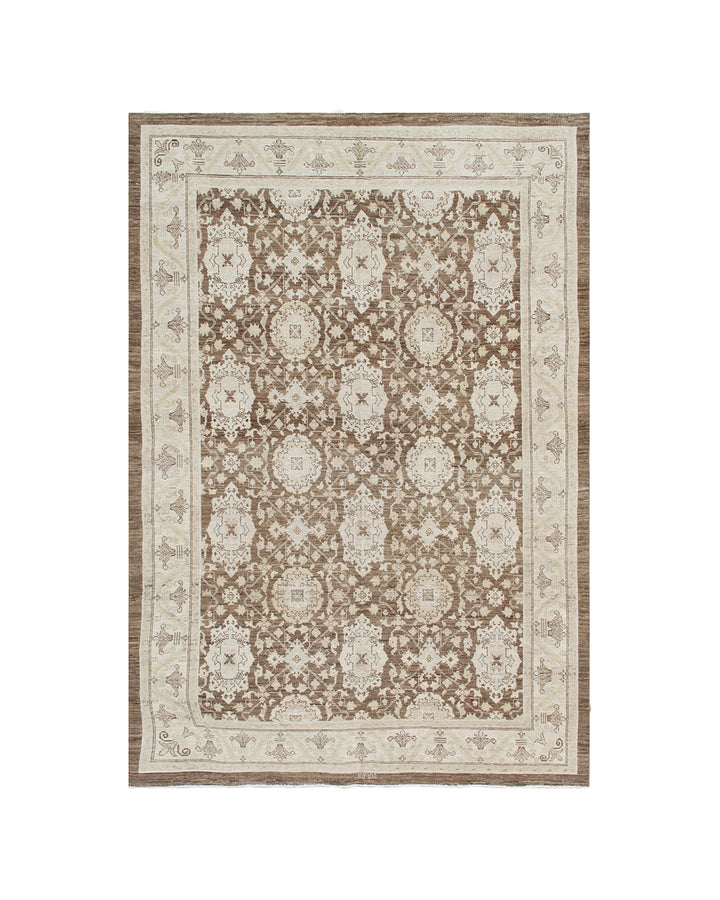 Authentic fine hand-knotted Afghan area rug from the Ariana Traditional Collection, featuring the Agra 505 design in a low-pile organic wool weave.