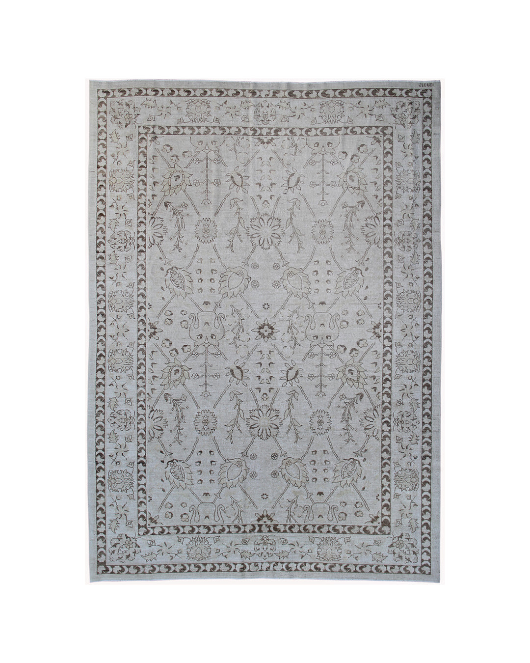 Authentic hand-knotted Afghan area rug from the Ariana Transitional Collection, featuring a classic Tabriz floral design in a low-pile ivory and brown organic wool weave.
