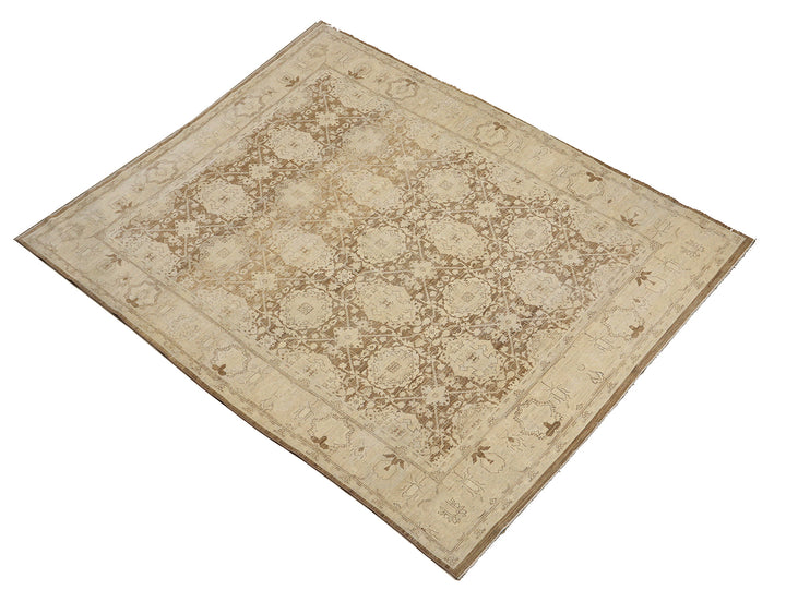 One-of-a-kind hand-knotted organic wool rug in Agra 505 design, featuring muted brown earthtone colors from the Ariana Vintage Traditional Collection.