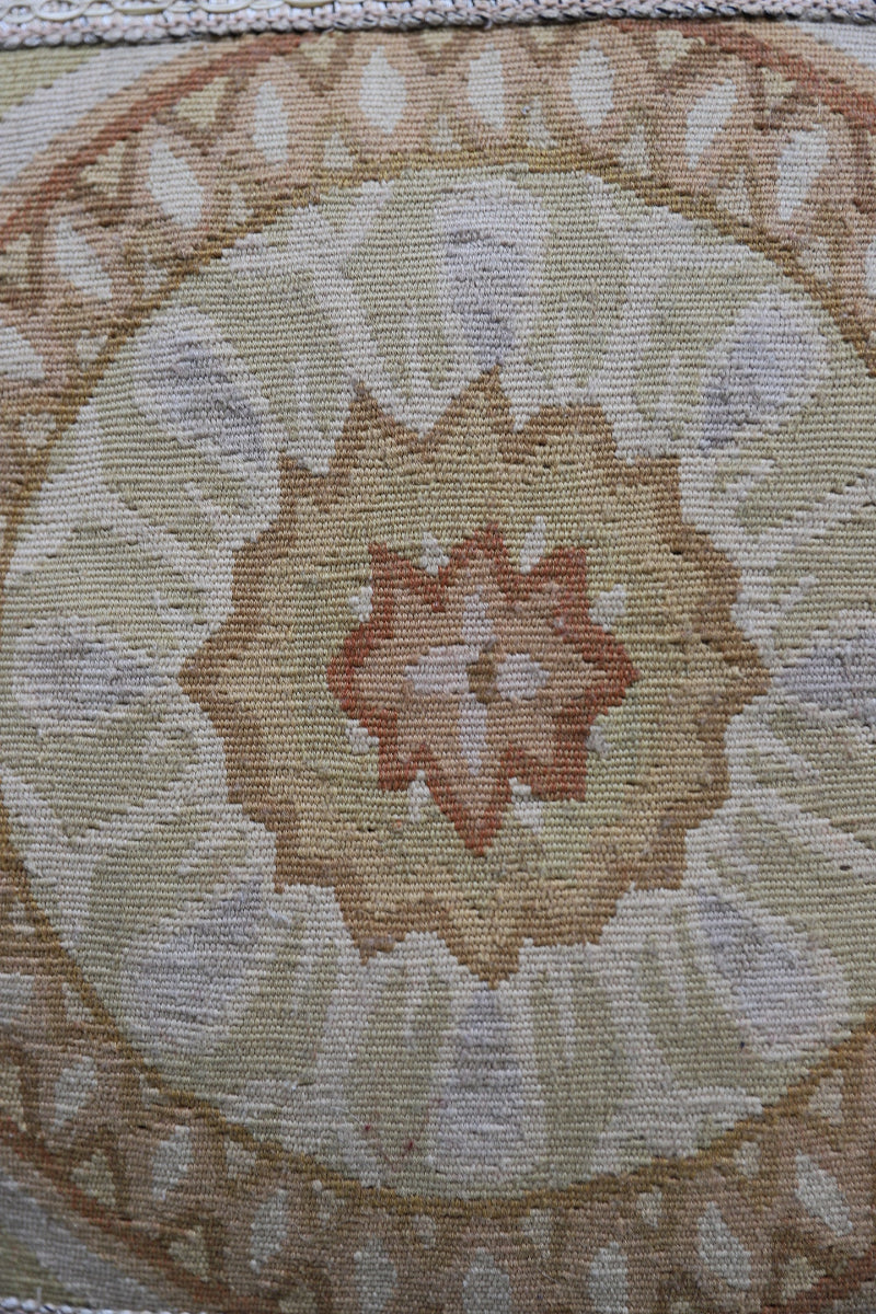 Handmade 18x18 beige and tan wool Aubusson pillowcase by Ariana Rugs West Hollywood