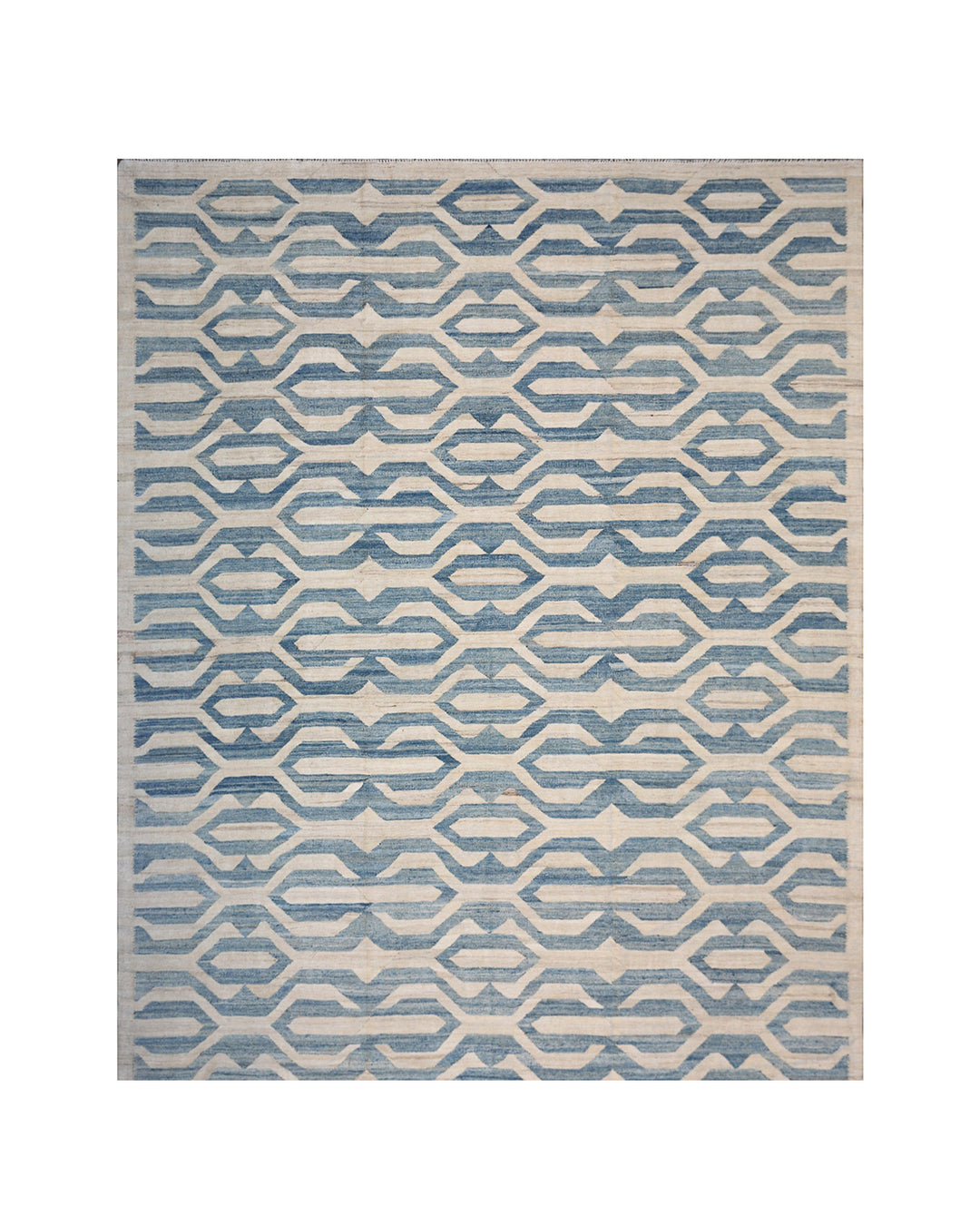8x10 Blue and Ivory Geometric Ariana Kilim Rug - Hand-woven Flatweave
