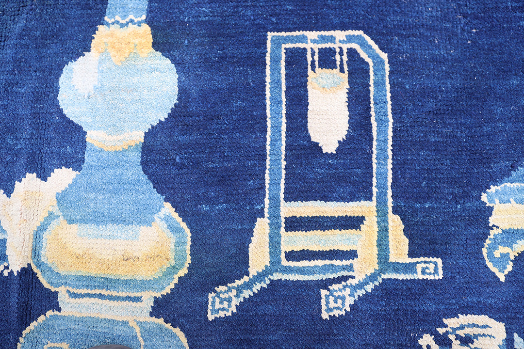 5'x8' Vintage Peking Chinese Navy-Blue Ivory Rug