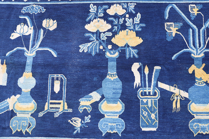 5'x8' Vintage Peking Chinese Navy-Blue Ivory Rug
