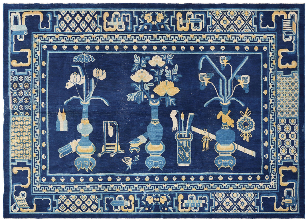 5'x8' Vintage Peking Chinese Navy-Blue Ivory Rug