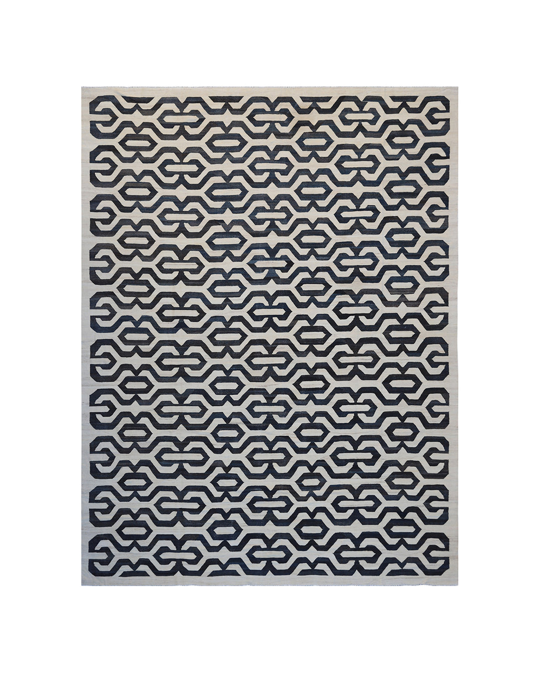 12x15 Large Navy and White Geometric Ariana Kilim Rug
