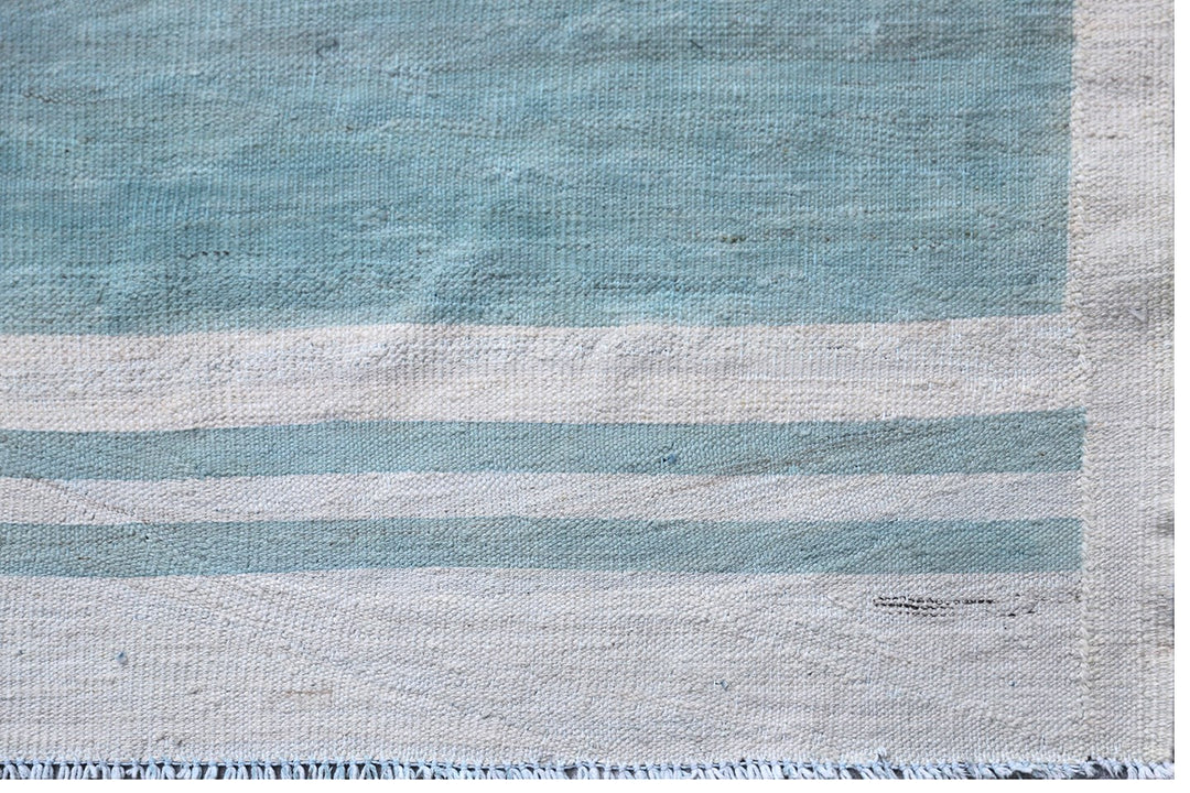 Large Blue and White Ariana Striped Kilim Rug - Hand-woven Flatweave