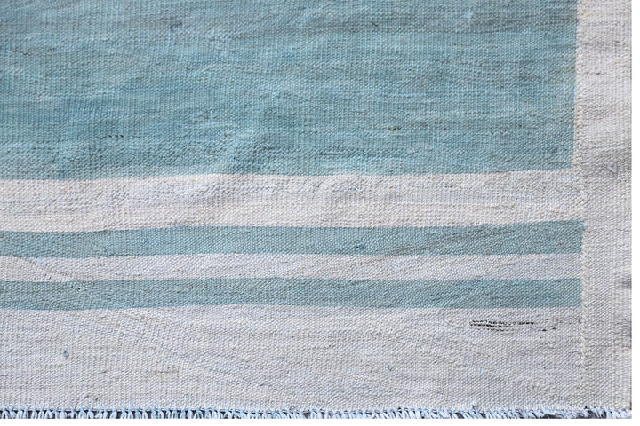 Large Blue and White Ariana Striped Kilim Rug - Hand-woven Flatweave