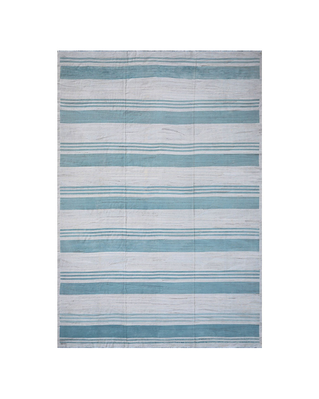 Large Blue and White Ariana Striped Kilim Rug - Hand-woven Flatweave