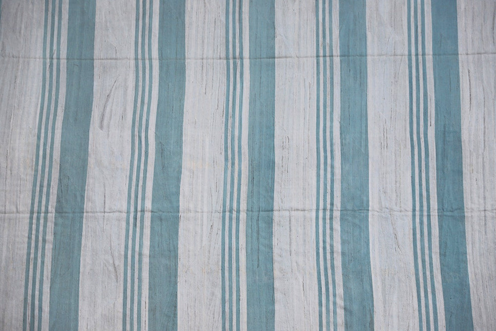 Large Blue and White Ariana Striped Kilim Rug - Hand-woven Flatweave