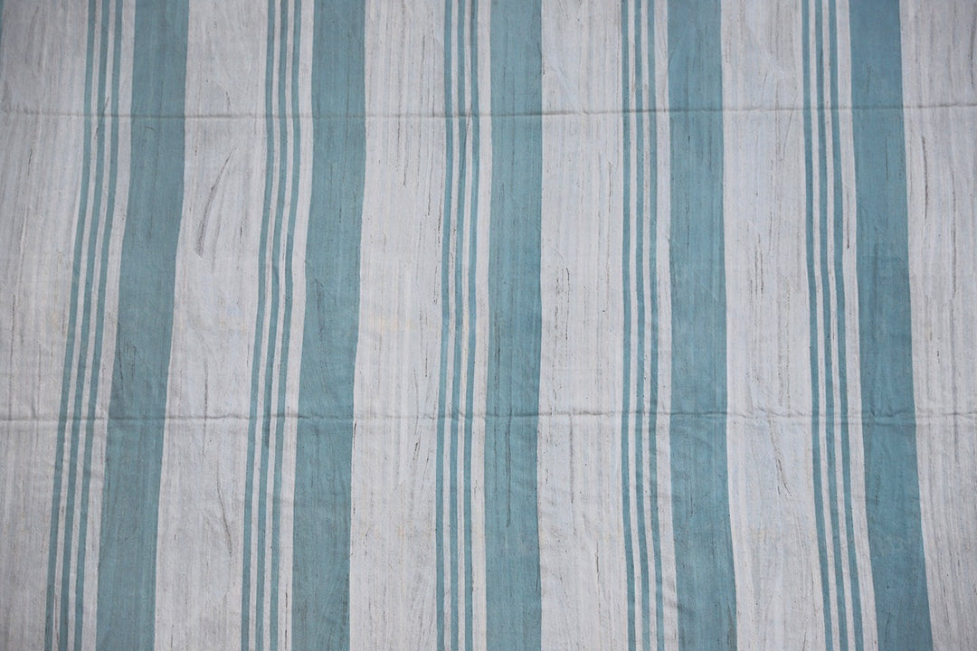 Large Blue and White Ariana Striped Kilim Rug - Hand-woven Flatweave