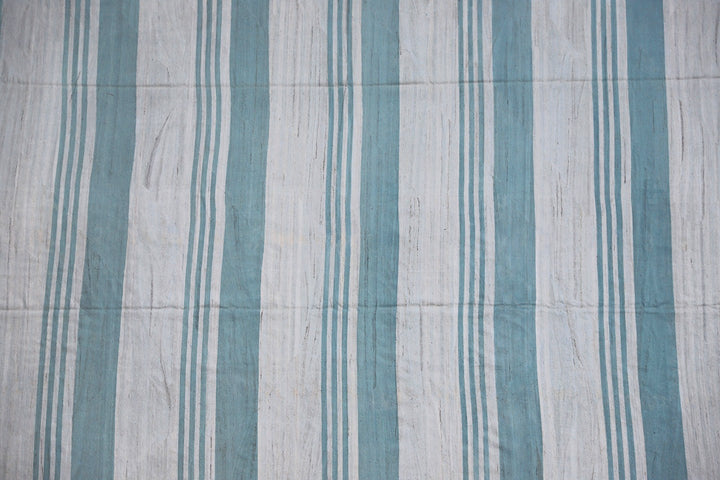 Large Blue and White Ariana Striped Kilim Rug - Hand-woven Flatweave