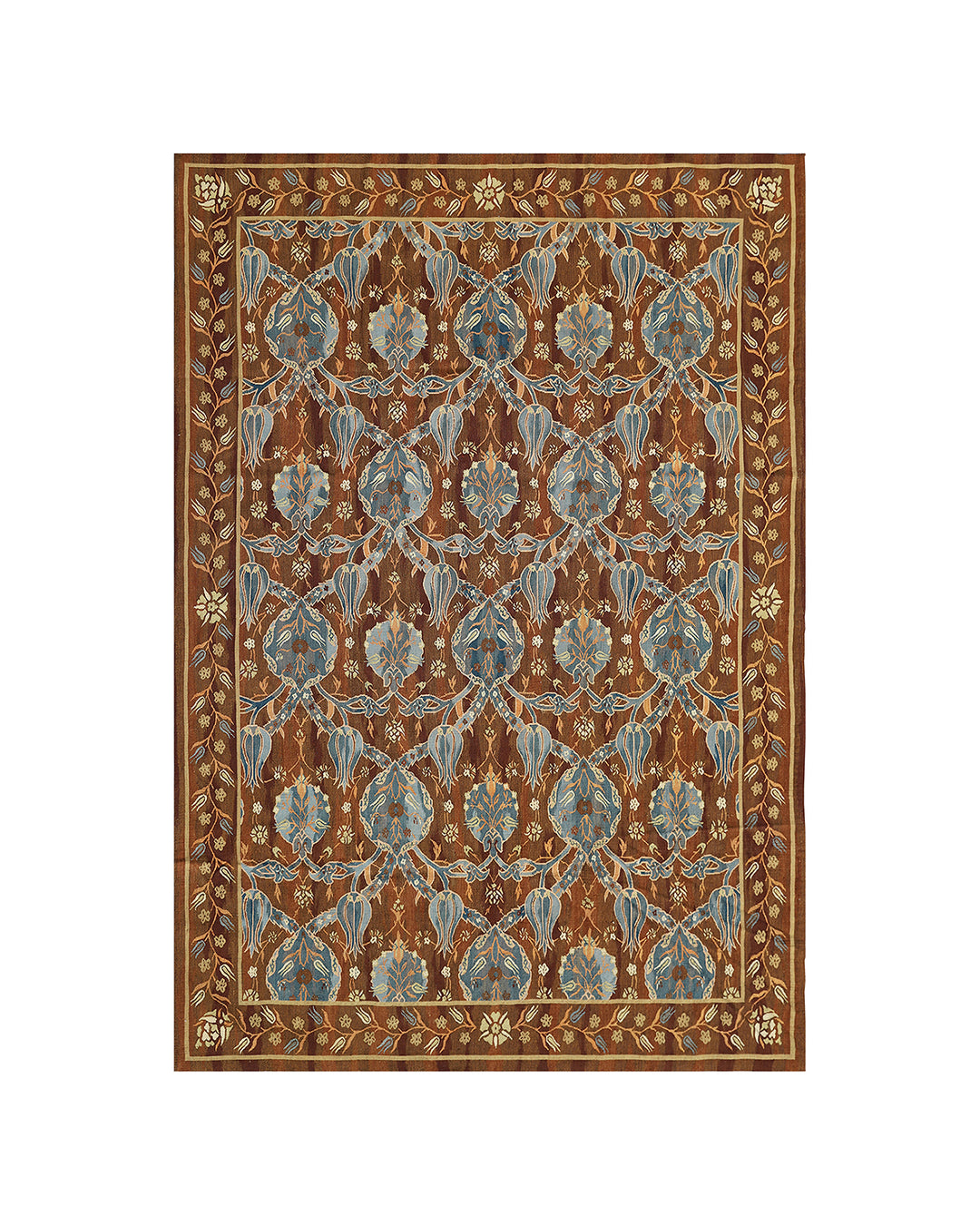 6'x9' Brown and Blue Ottoman Design Hand-woven Ariana Kilim