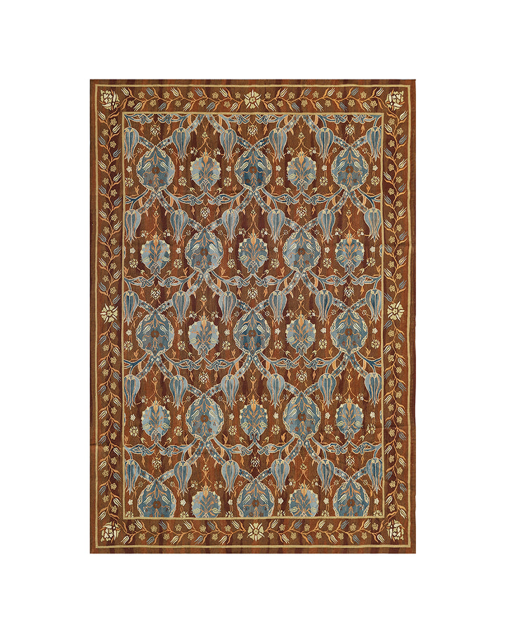 6'x9' Brown and Blue Ottoman Design Hand-woven Ariana Kilim
