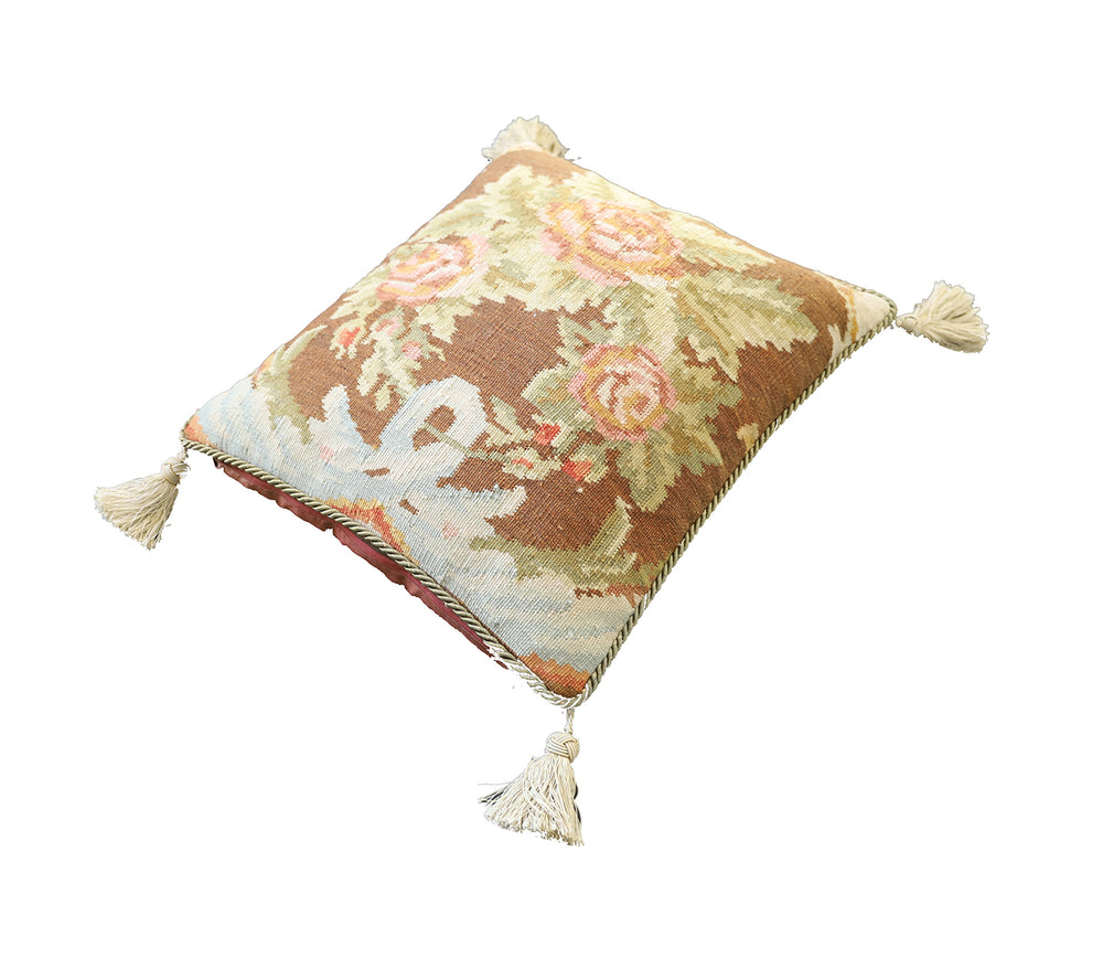 Handmade 18x20 brown floral Bessarabian style wool flatweave kilim pillowcase by Ariana Rugs West Hollywood