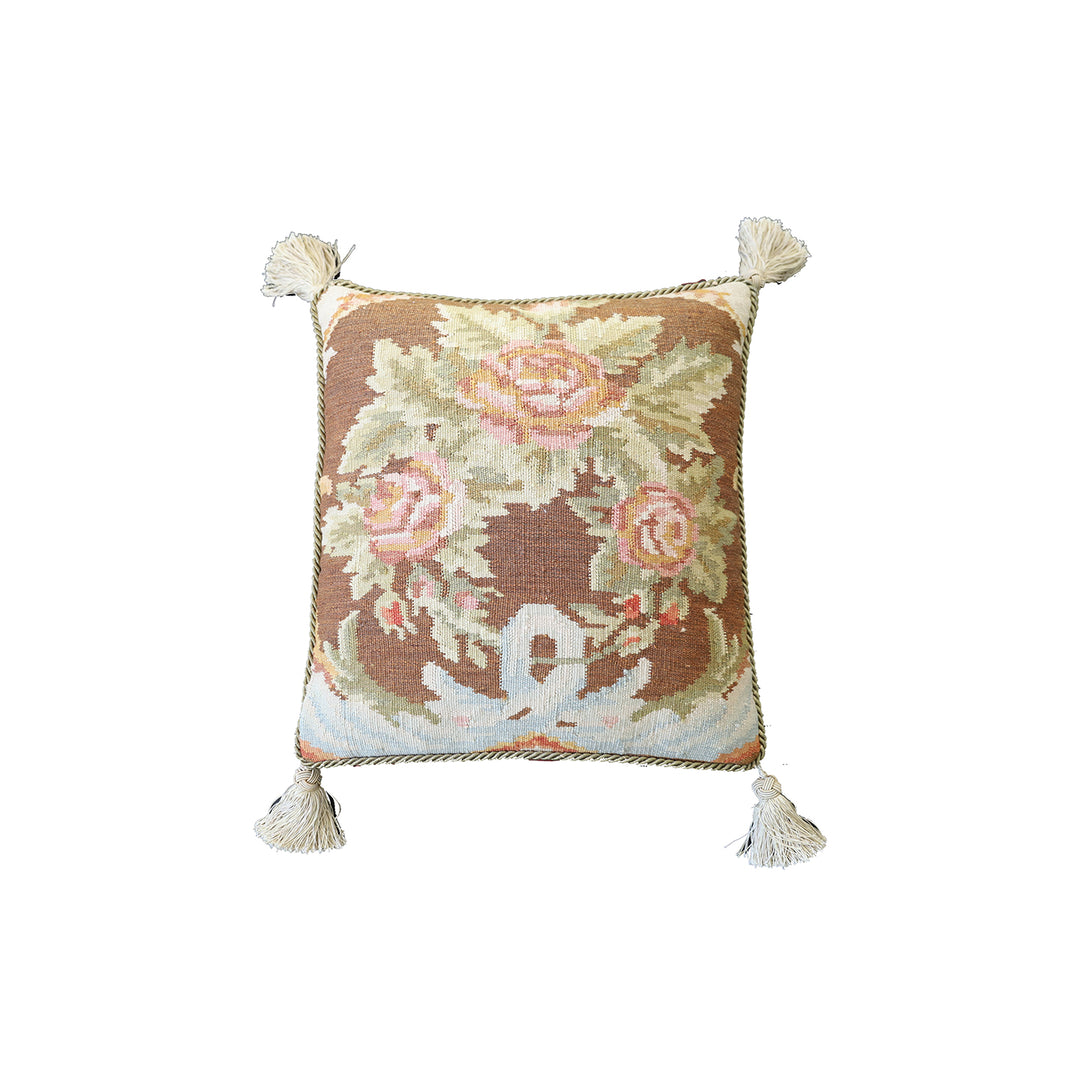 Handmade 18x20 brown floral Bessarabian style wool flatweave kilim pillowcase by Ariana Rugs West Hollywood