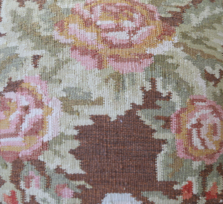 Handmade 18x20 brown floral Bessarabian style wool flatweave kilim pillowcase by Ariana Rugs West Hollywood