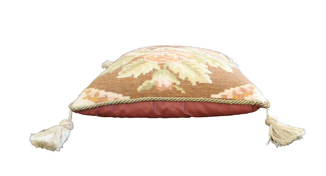 Handmade 18x20 brown floral Bessarabian style wool flatweave kilim pillowcase by Ariana Rugs West Hollywood