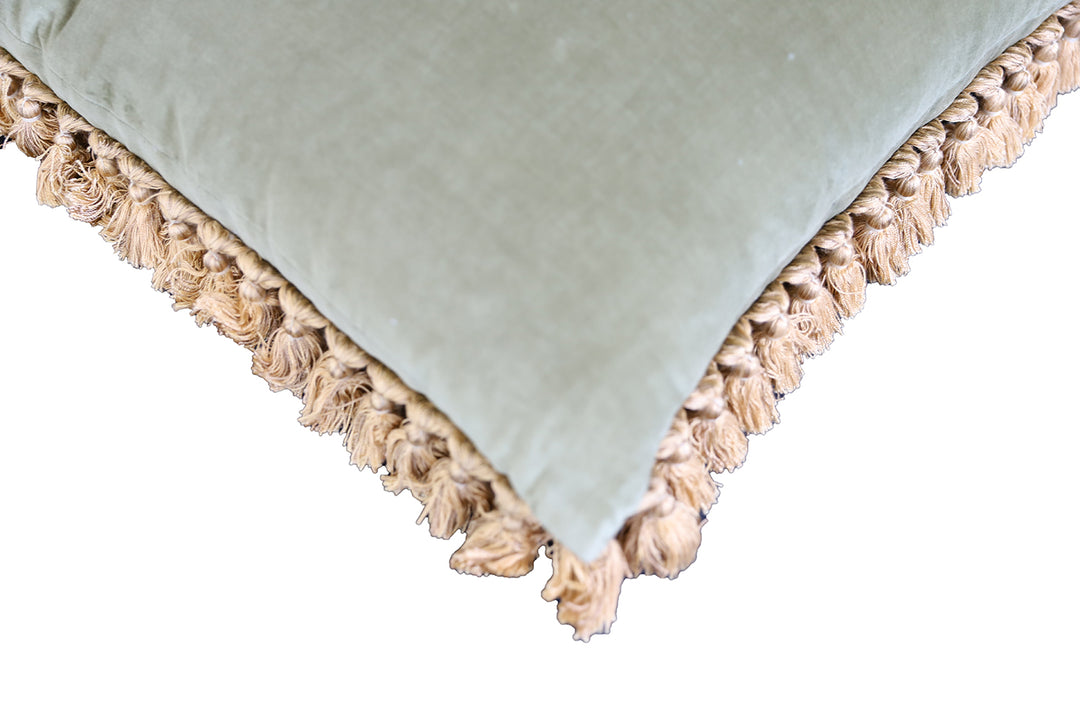 Hand-Woven Brown Wool Pillow with Pink Floral Pattern and Tassels