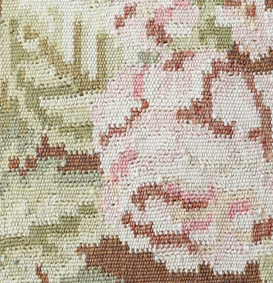 Handmade 18x20 brown and pink floral wool Bessarabian style kilim pillow with tassels by Ariana Rugs West Hollywood