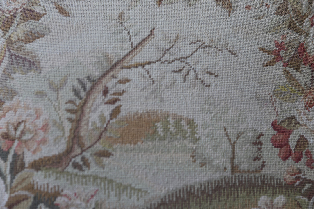 Luxury 20"x20" Cream & Tan Floral Needlepoint Wool Pillow | Ariana Rugs