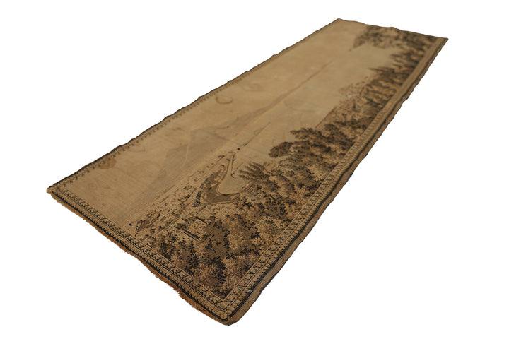 Early 20th-century power-loomed French tapestry featuring a scenic coastal city landscape, measuring 2 feet by 5 feet