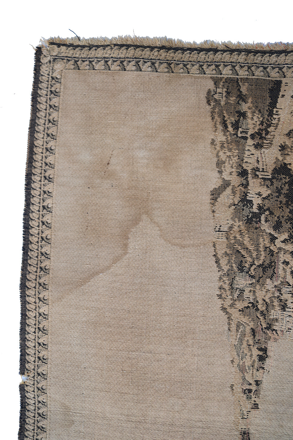 Early 20th-century power-loomed French tapestry featuring a scenic coastal city landscape, measuring 2 feet by 5 feet