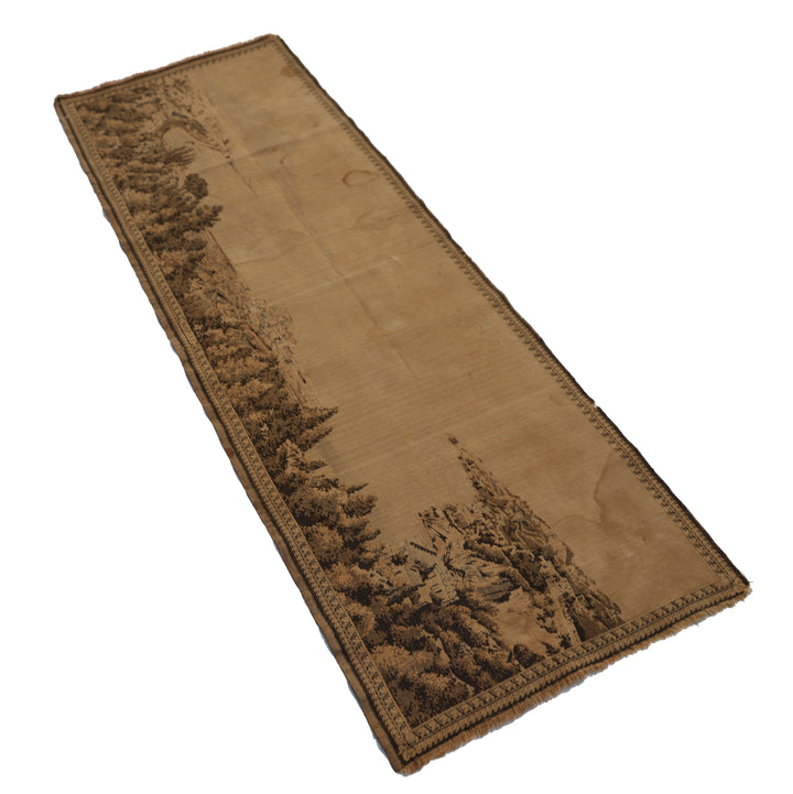 Early 20th-century power-loomed French tapestry featuring a scenic coastal city landscape, measuring 2 feet by 5 feet