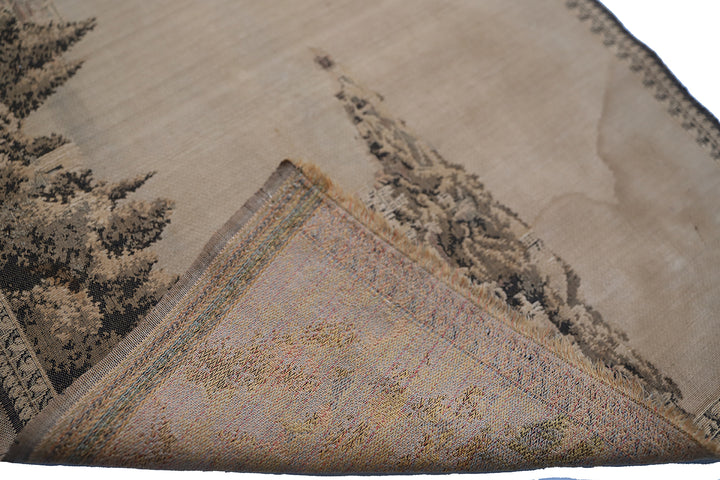 Early 20th-century power-loomed French tapestry featuring a scenic coastal city landscape, measuring 2 feet by 5 feet