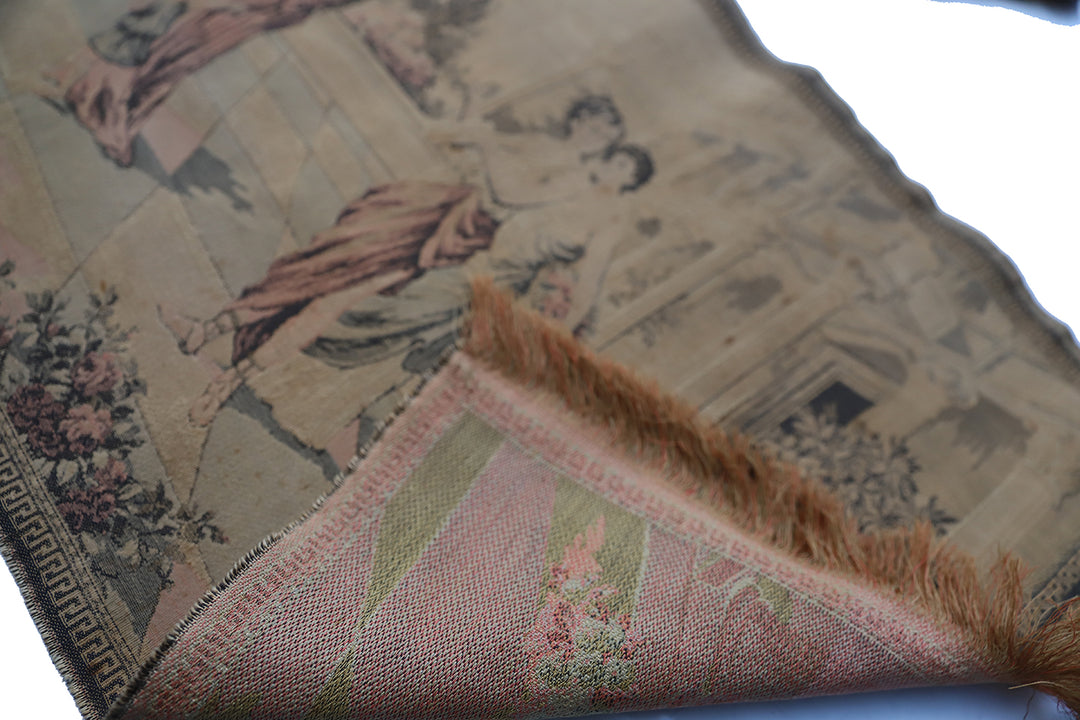 Early 20th-century power-loomed French tapestry featuring a scenic coastal city landscape, measuring 2 feet by 5 feet