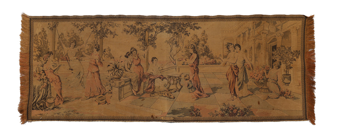 Early 20th-century machine-made French floral tapestry measuring 2 feet by 4 feet