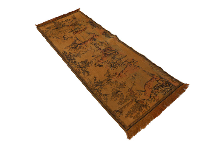 Early 20th-century machine-made French floral tapestry measuring 2 feet by 4 feet