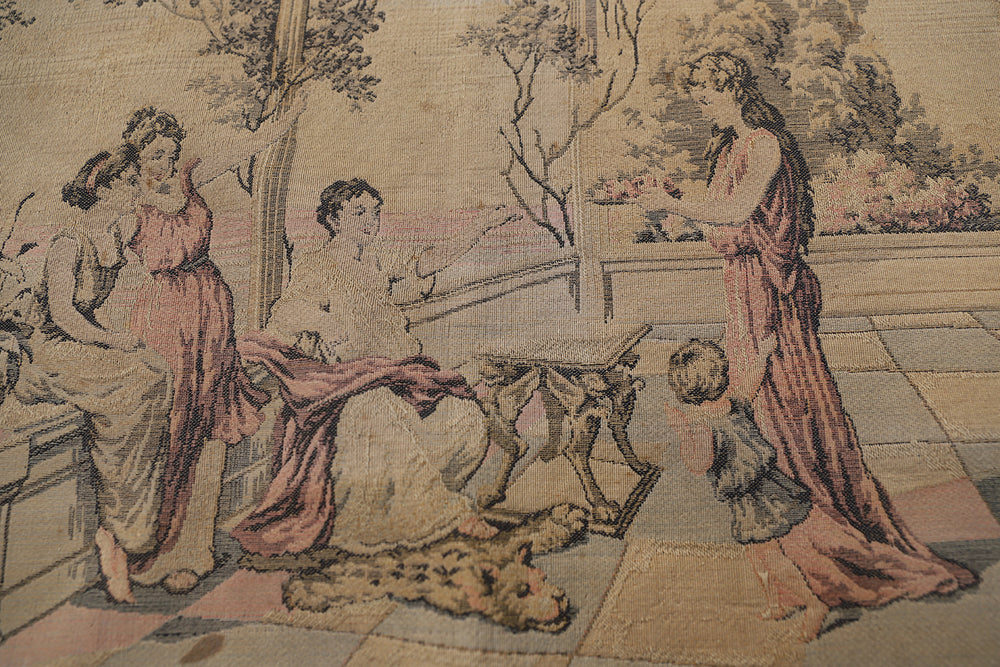 Early 20th-century machine-made French floral tapestry measuring 2 feet by 4 feet
