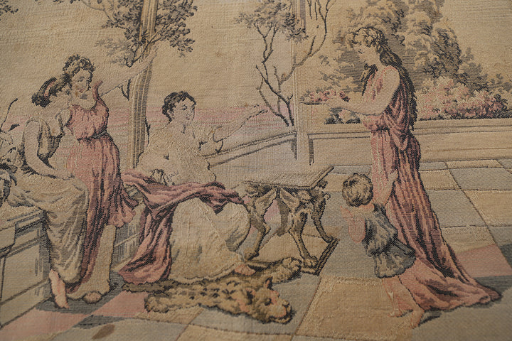 Early 20th-century machine-made French floral tapestry measuring 2 feet by 4 feet