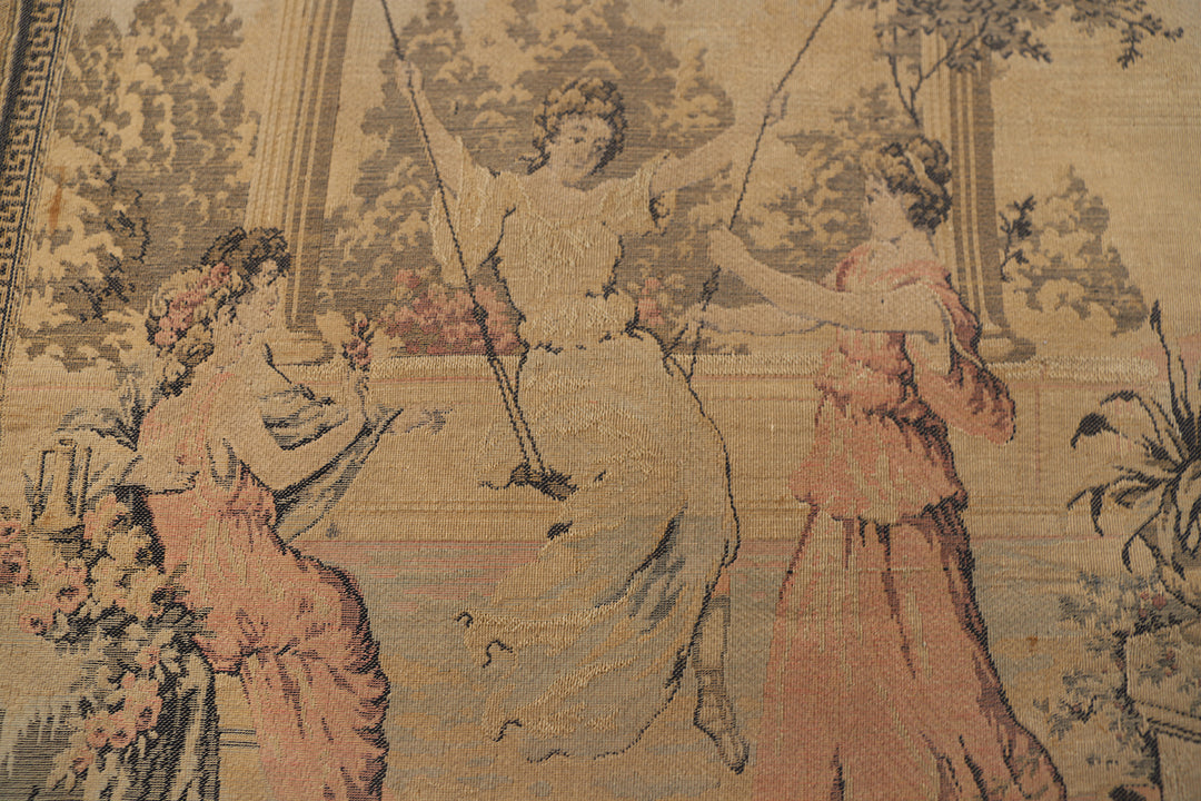Early 20th-century machine-made French floral tapestry measuring 2 feet by 4 feet