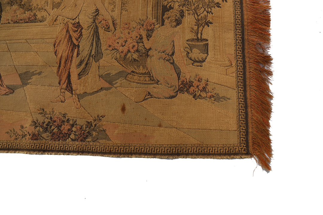 Early 20th-century machine-made French floral tapestry measuring 2 feet by 4 feet
