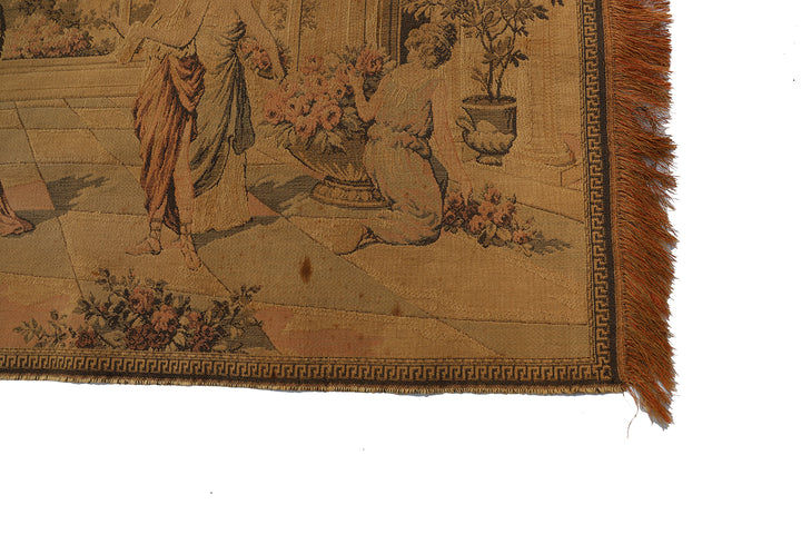 Early 20th-century machine-made French floral tapestry measuring 2 feet by 4 feet