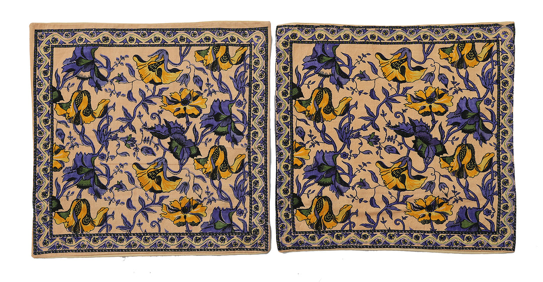 Hand Block Printed Indian Botanical Pillowcase Pair