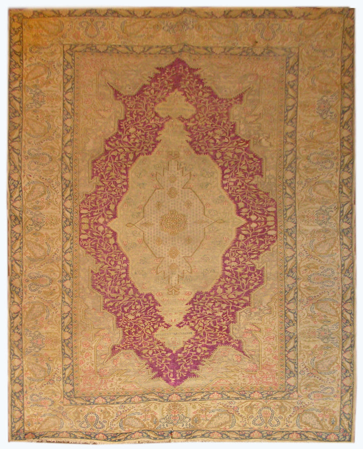 Hand-Knotted Antique Turkish Medallion Rug – 4’ x 5’