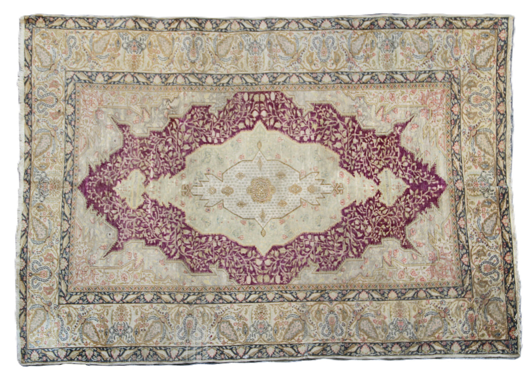 Hand-Knotted Antique Turkish Medallion Rug – 4’ x 5’