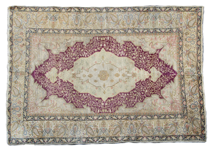 Hand-Knotted Antique Turkish Medallion Rug – 4’ x 5’