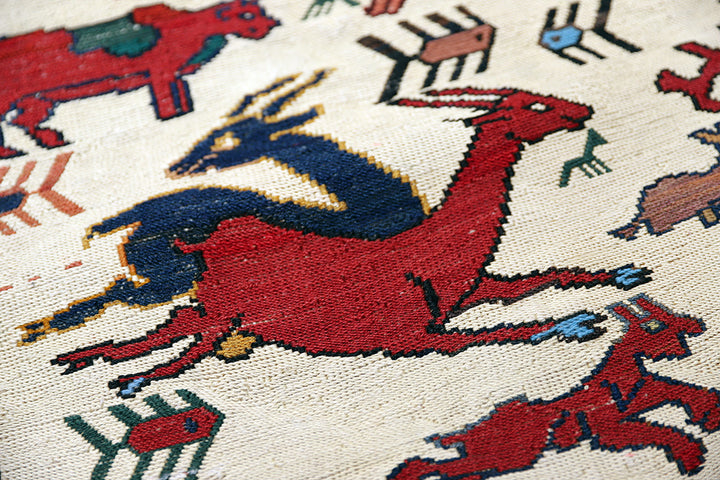 Handwoven Wool Horse Cover | Soumak Animal & Floral Textile