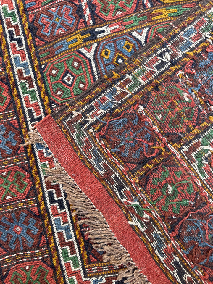 4’x6’ Tribal Oersian Qutchan Embroidered Soumak Kilim