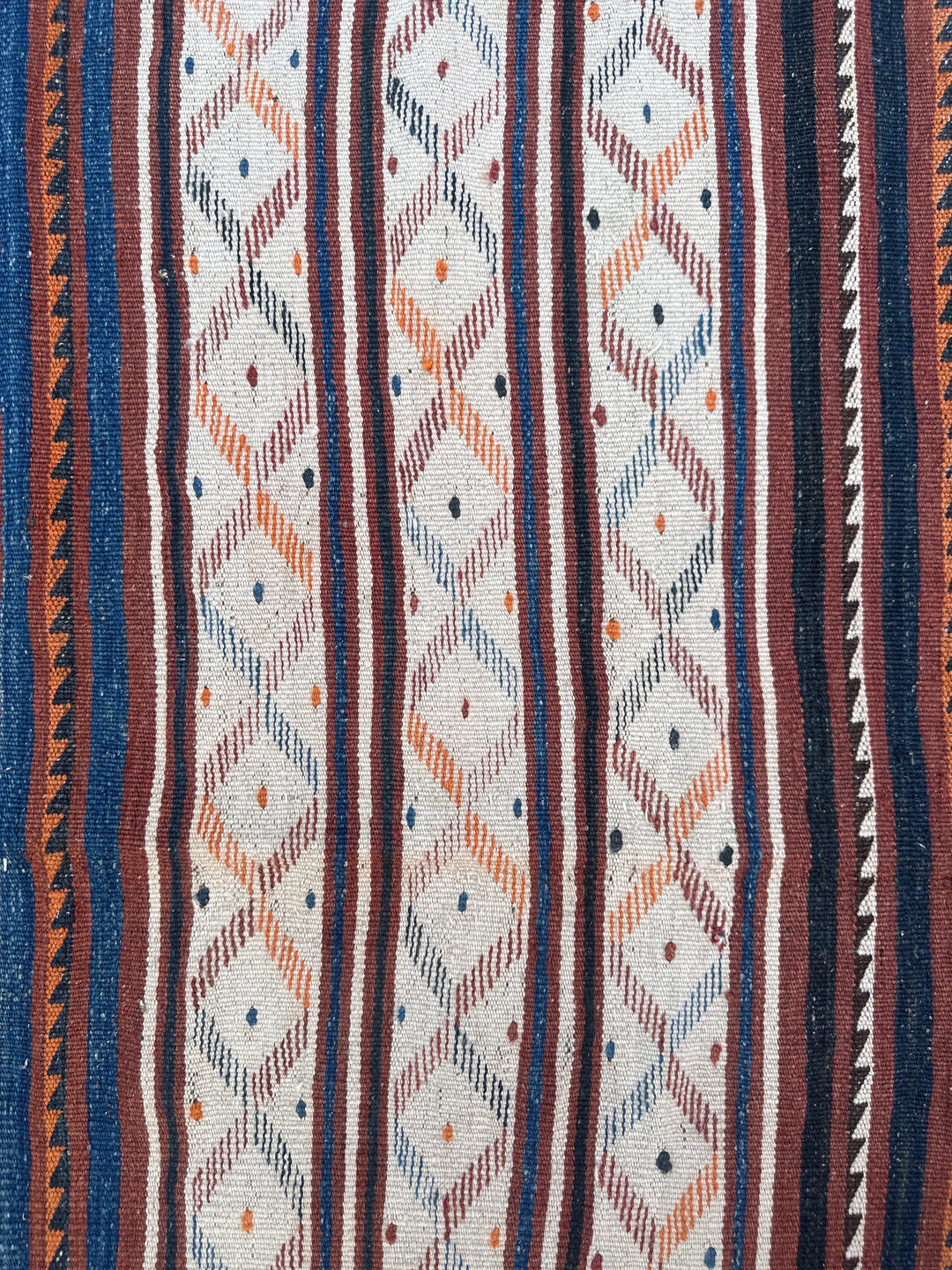 4’x10’ White, Blue and Red Striped Vintage Central Asia Afghan Uzbek Kilim