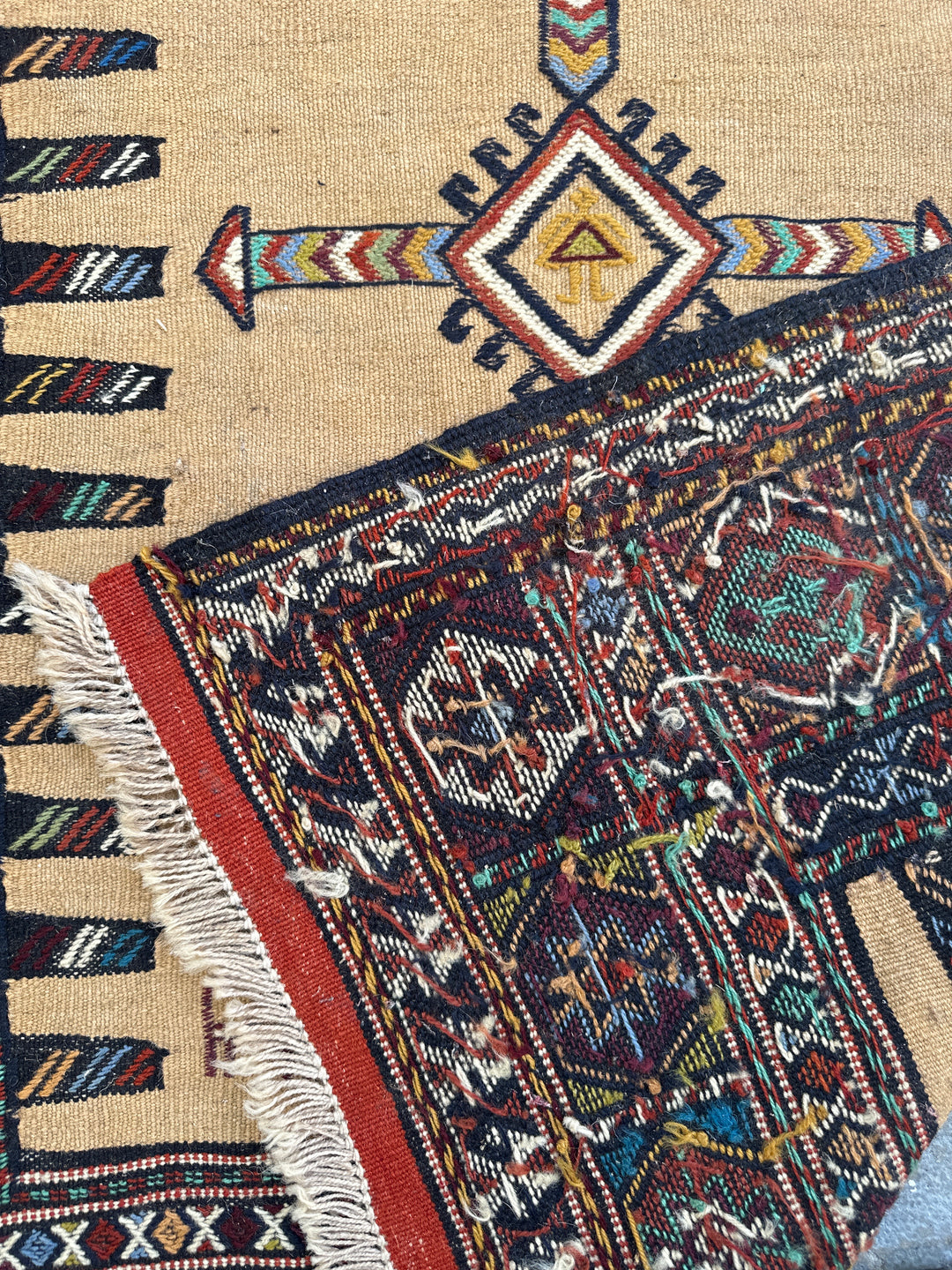 3'x6' Hand-woven Kilim with Soumak Embroidry Baluch Eastern Persian Rug