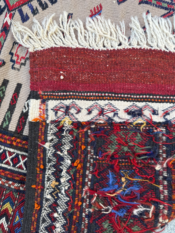3'x4' Handwoven Embroidered Qutchan Small Sofreh Kilim Tribal Rug