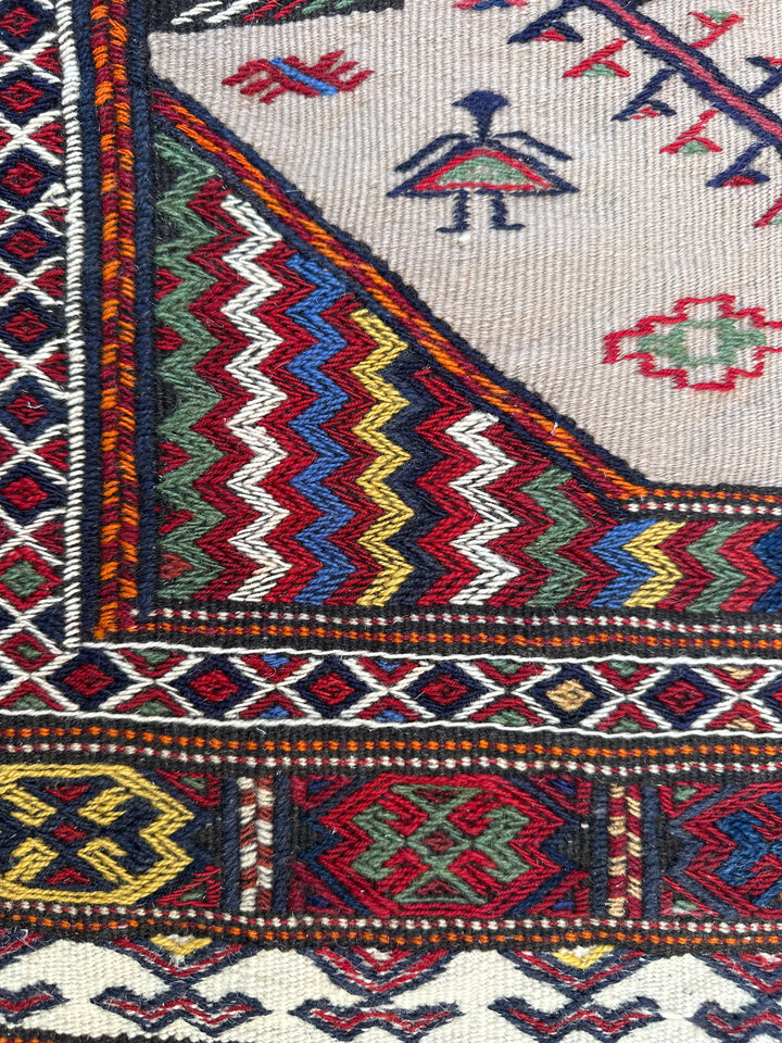 3'x4' Handwoven Embroidered Qutchan Small Sofreh Kilim Tribal Rug
