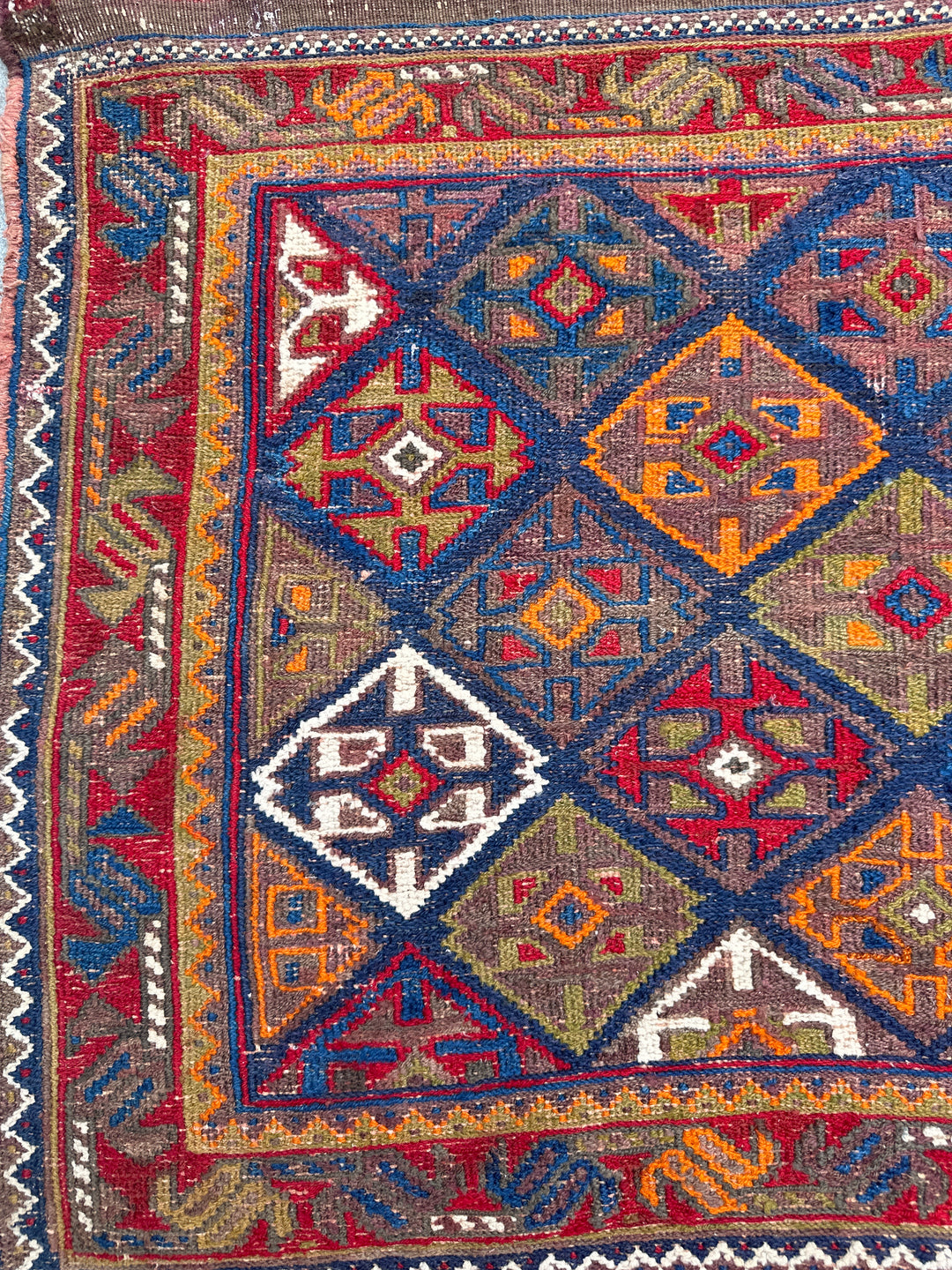 4'x5' Caucasian or Persian Kurdish Tribal Storage Bag Face Kilim