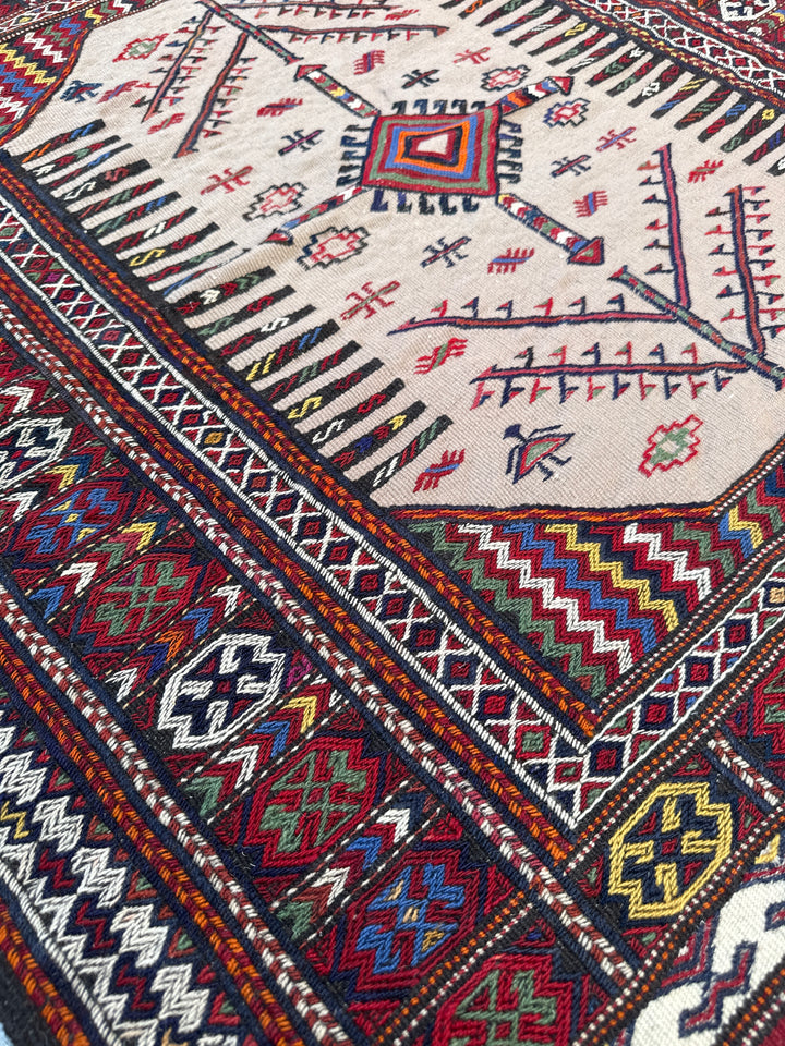 3'x4' Handwoven Embroidered Qutchan Small Sofreh Kilim Tribal Rug